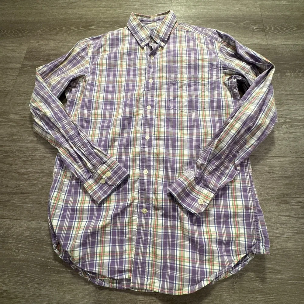 Banana Republic Shirt Mens Medium Purple Cotton Plaid Soft‎ Wash Button Down